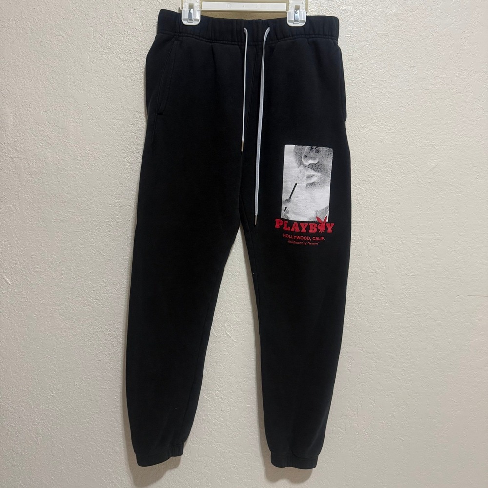 Playboy by PacSun Mens Black Graphic Sweatpant Joggers Small Boulevard of Dreams